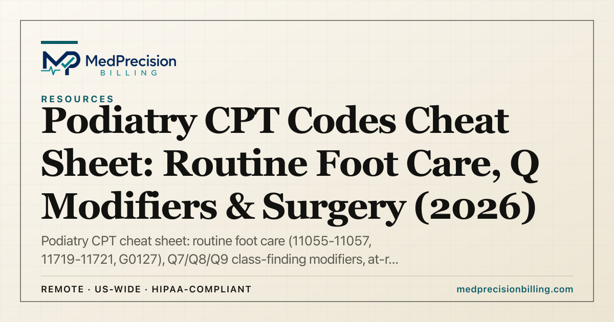Podiatry CPT Codes Cheat Sheet (2026): Codes + Q Modifiers