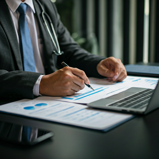 Professional healthcare consultant analyzing medical data